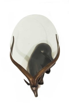 Antelope Bronze Coffee Table-Sculpture, Glass Tray, circa 1980