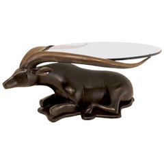 Antelope Bronze Coffee Table-Sculpture, Glass Tray, circa 1980