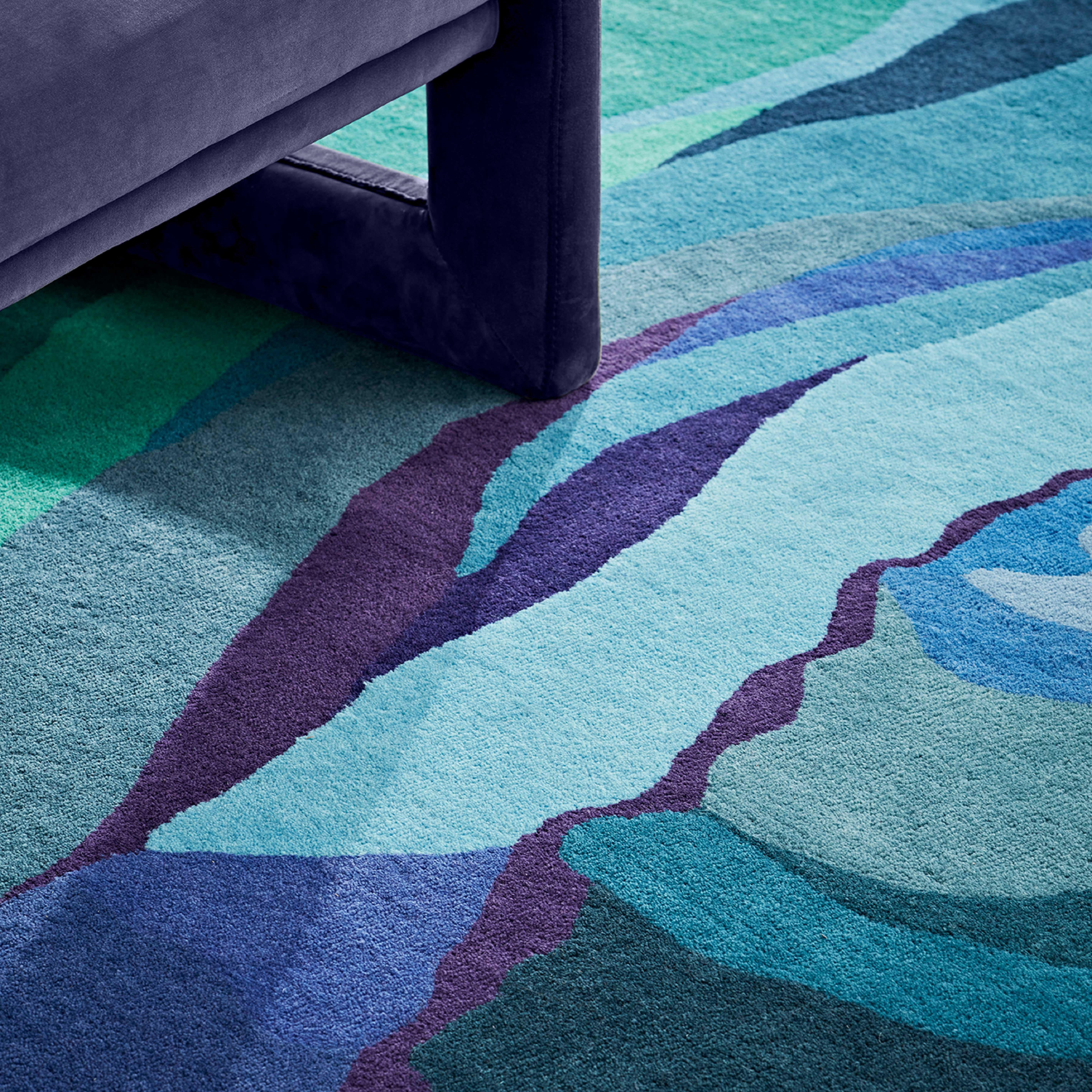 Modern Antelope Canyon Pool Blue Green Organic Rectangle Area Rug Standard Size For Sale