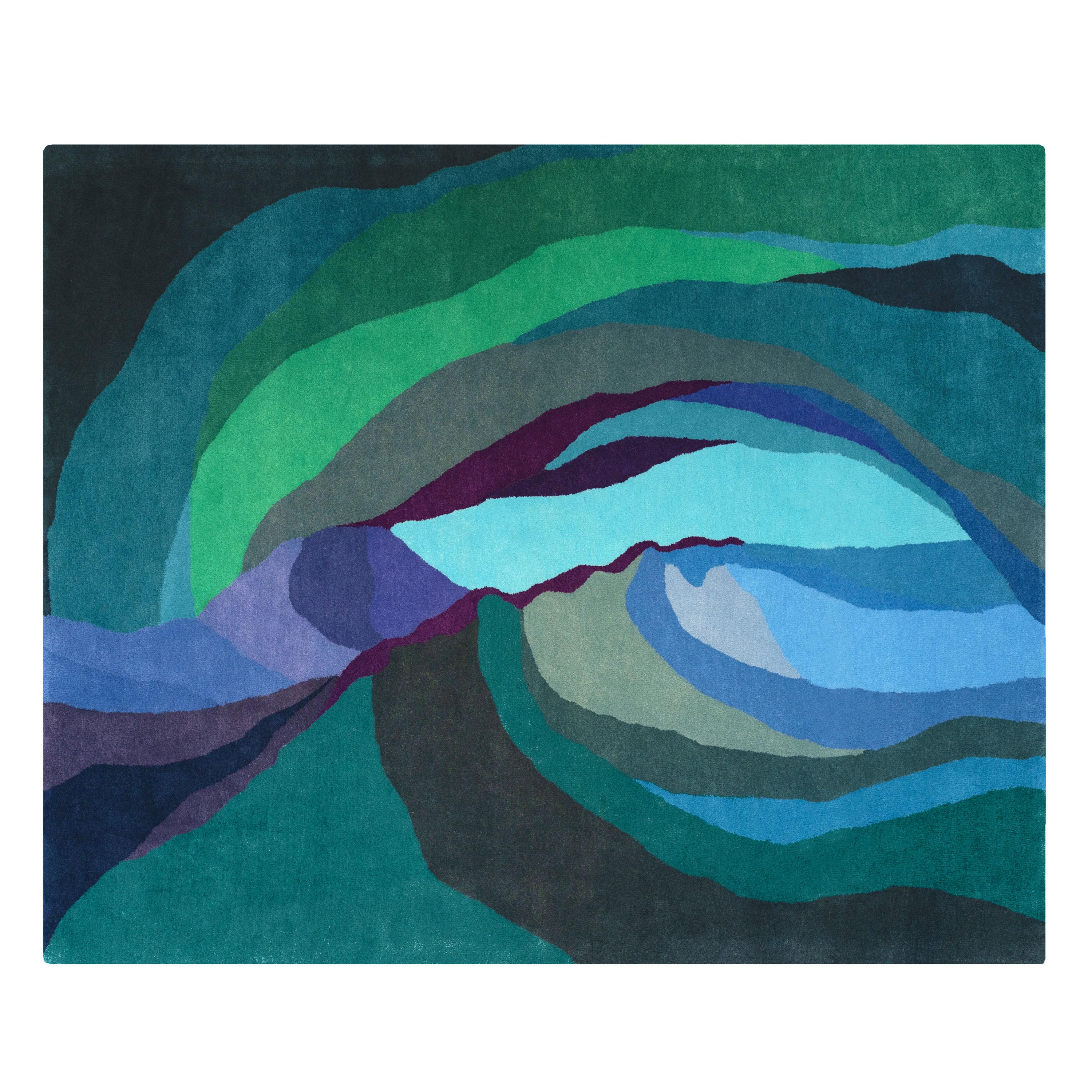 Hand-Crafted Antelope Canyon Pool Blue Green Organic Rectangle Area Rug Standard Size For Sale