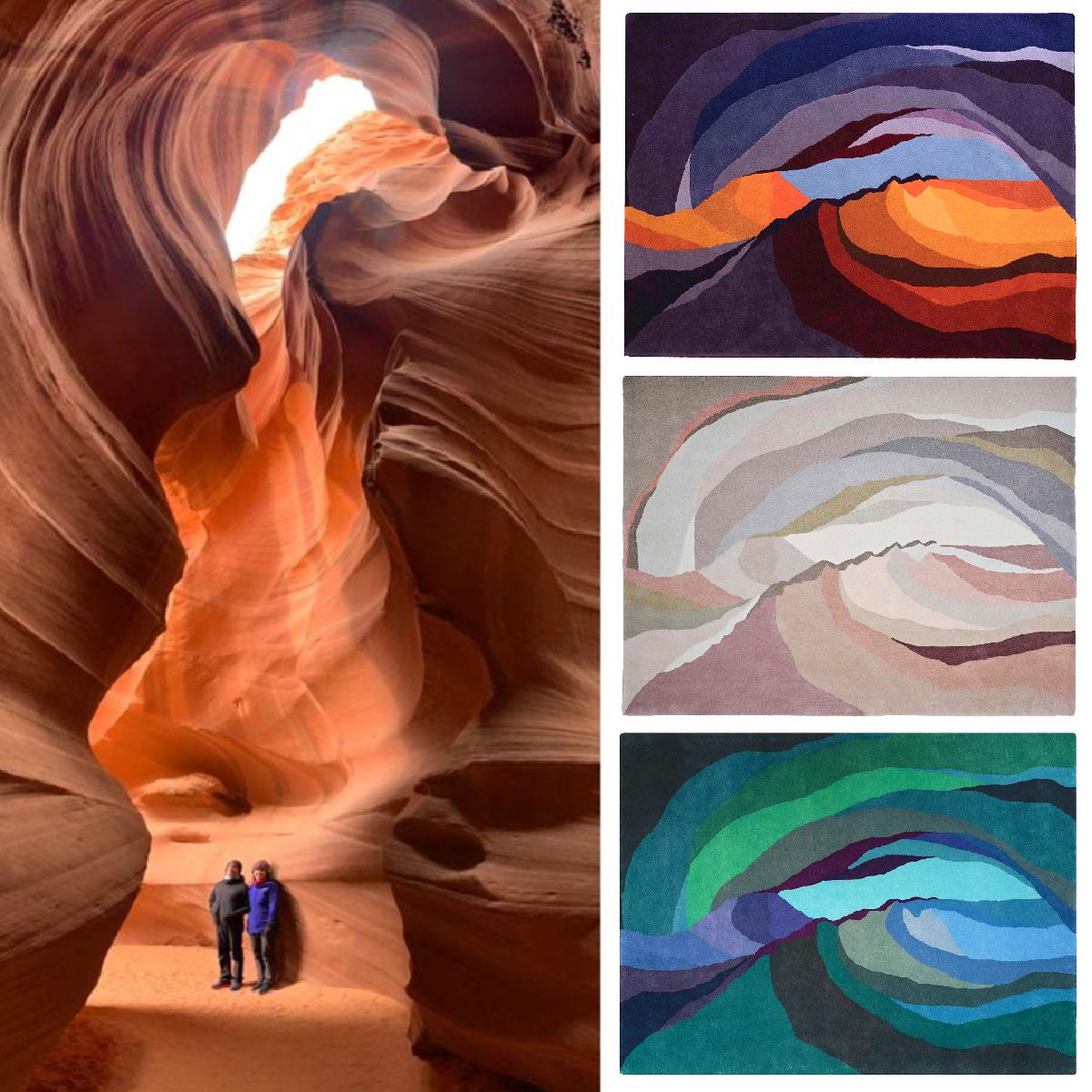 Hand-Crafted Antelope Canyon Twilight Orange Purple Organic Rectangle Area Rug Standard Size For Sale