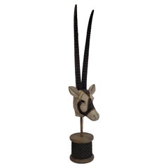 Antelope Head Pearls Sculpture, Gray, 124. Polyresin, Handcrafted