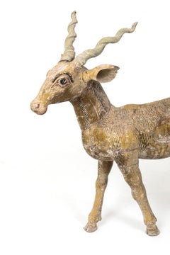 Antelope in Sculpted and Painted Wood, 19th Century