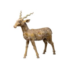 Antelope in Sculpted and Painted Wood, 19th Century