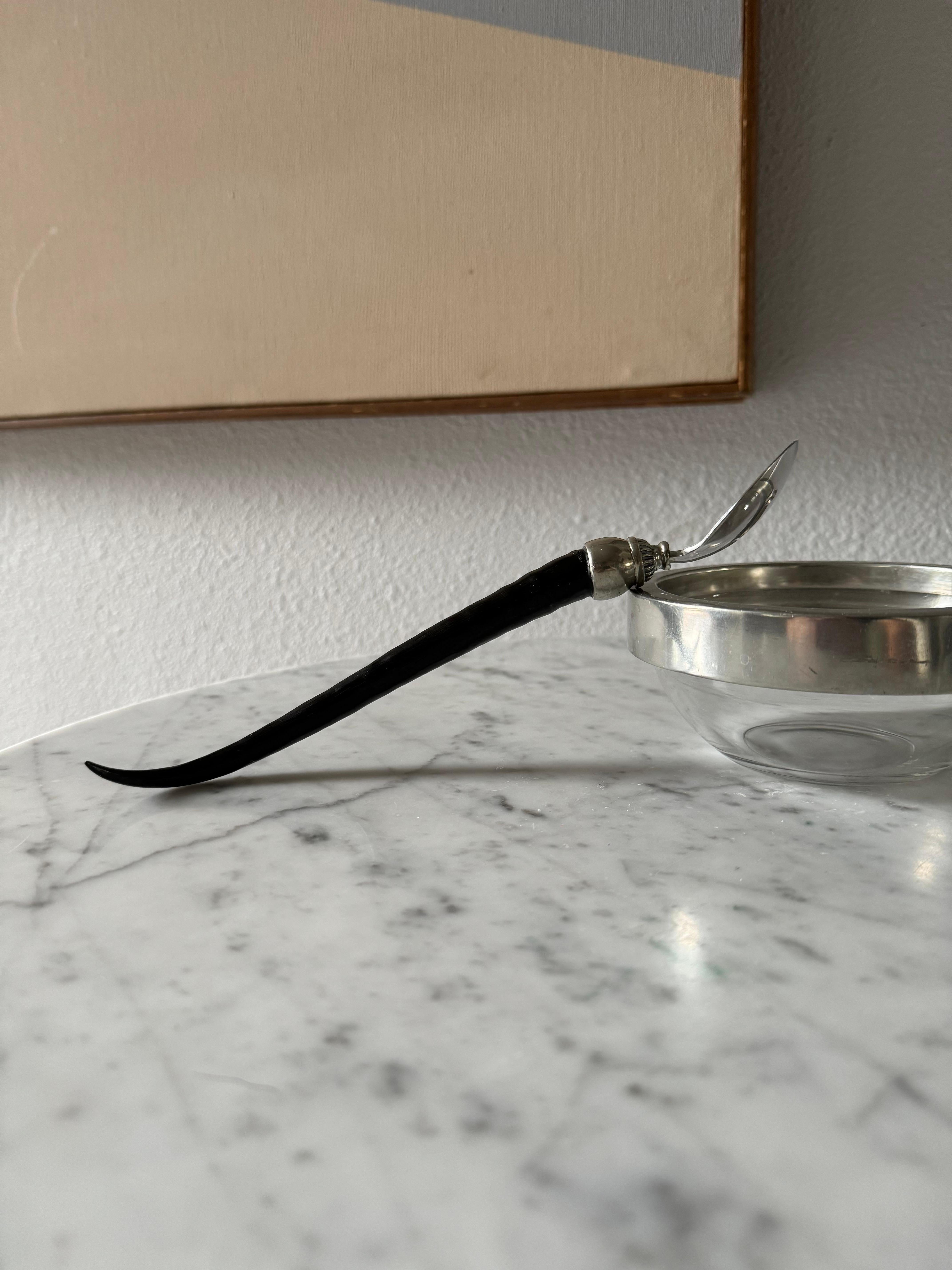Antelope Resin Horn & Pewter Olive Serving Dish And Spoon, France 1990’s For Sale 1