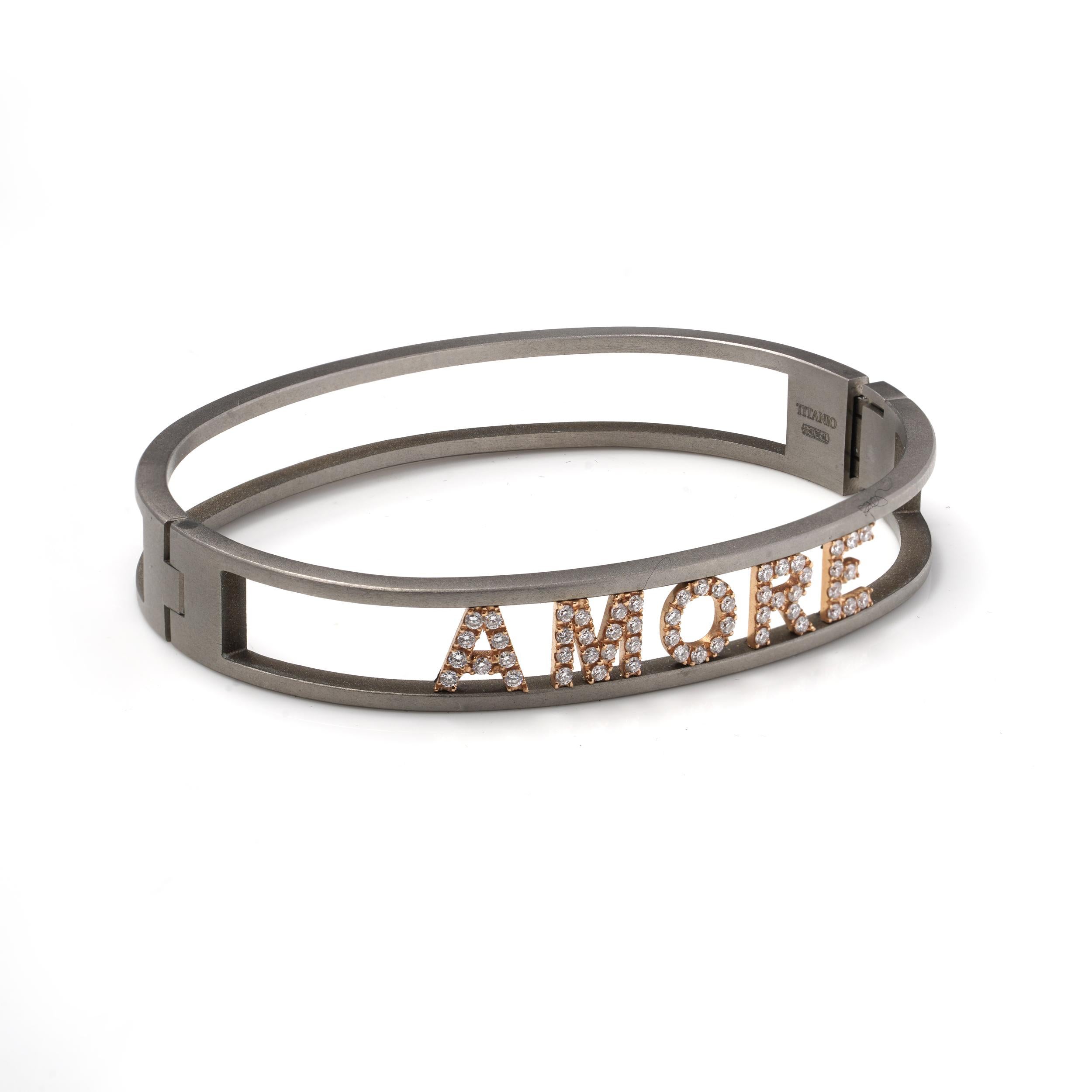 Bracciale Anteo in titanio e oro rosa 18 carati con incastonatura in vendita 1