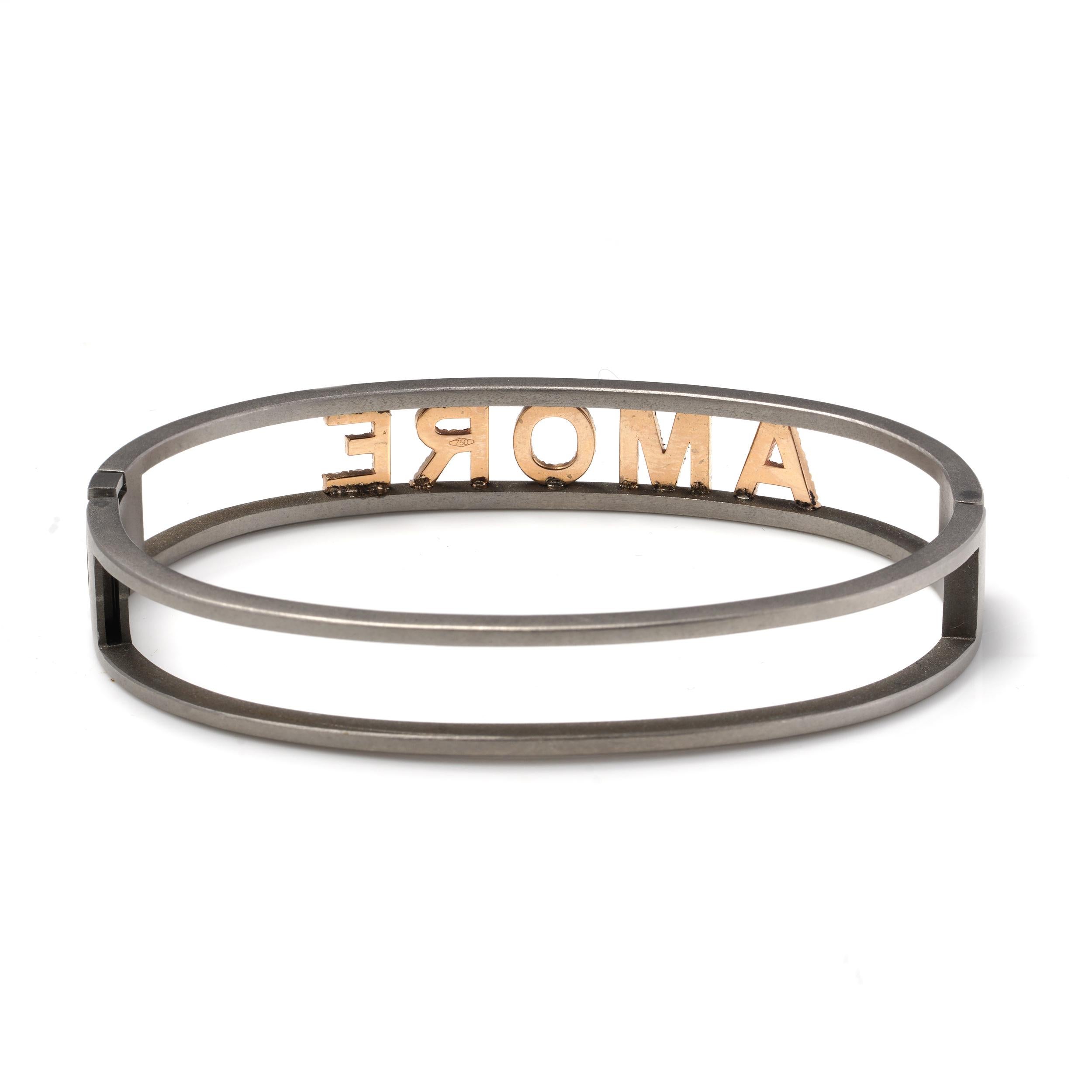 Bracciale Anteo in titanio e oro rosa 18 carati con incastonatura in vendita 2
