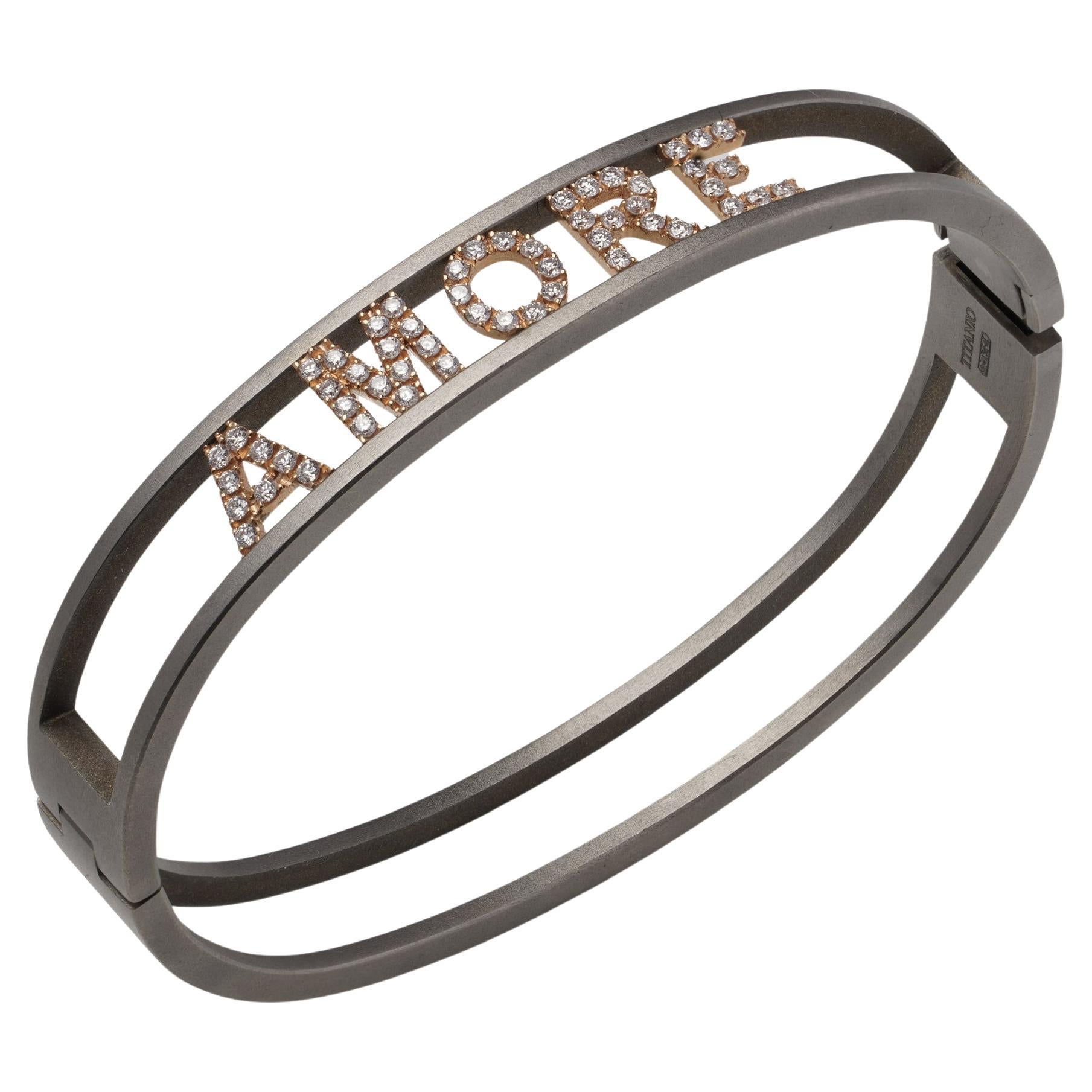 Anteo titanium and 18kt rose gold setting cuff bracelet