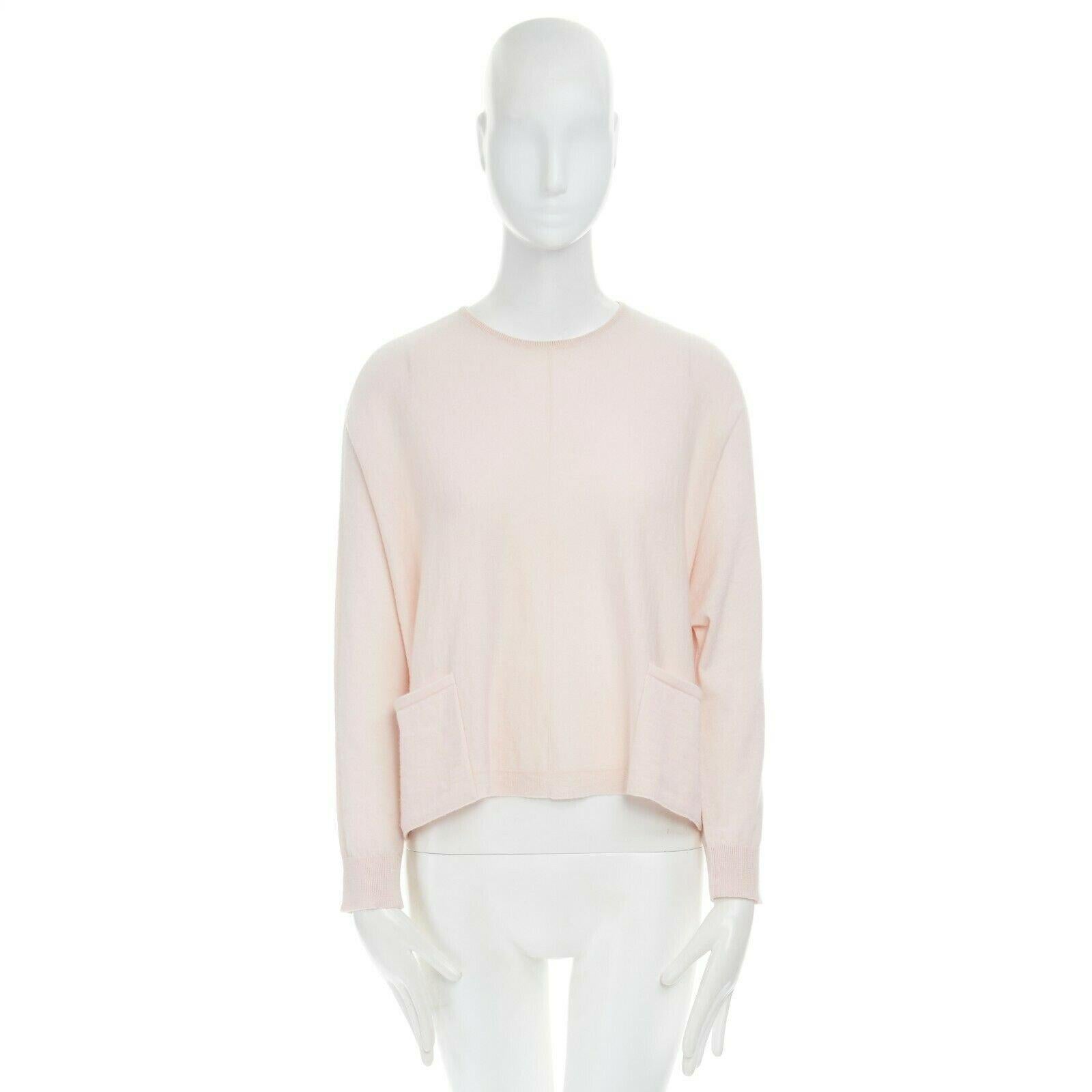 Beige ANTEPRIMA 100% cashmere light pink dual pocket long sleeve boxy sweater top IT38