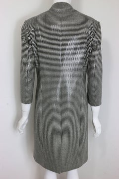 Anteprima Schwarzer und weißer langer Wollmantel mit Hahnentrittmuster