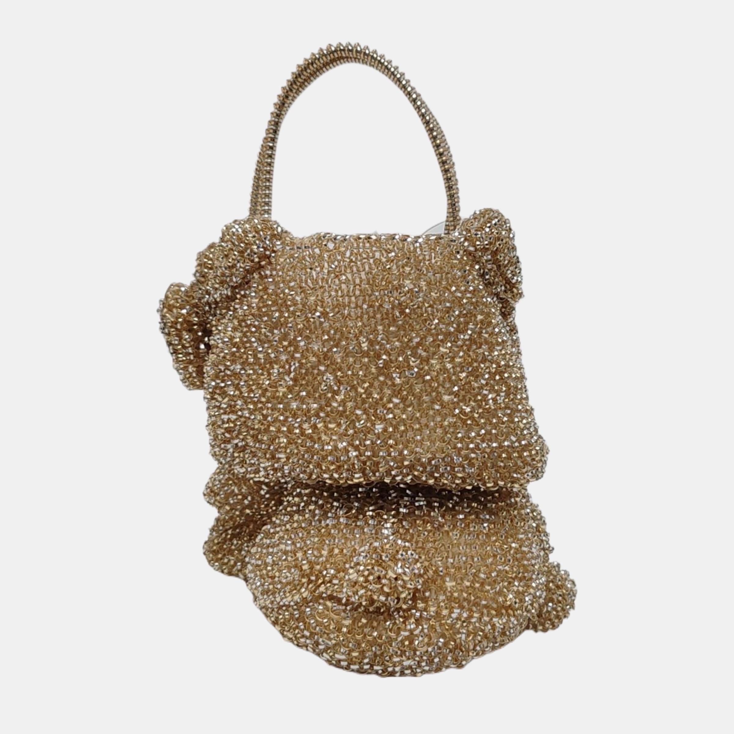 Marrone Anteprima Hello Kitty Borsa in cristallo d'oro a filo 3D in vendita