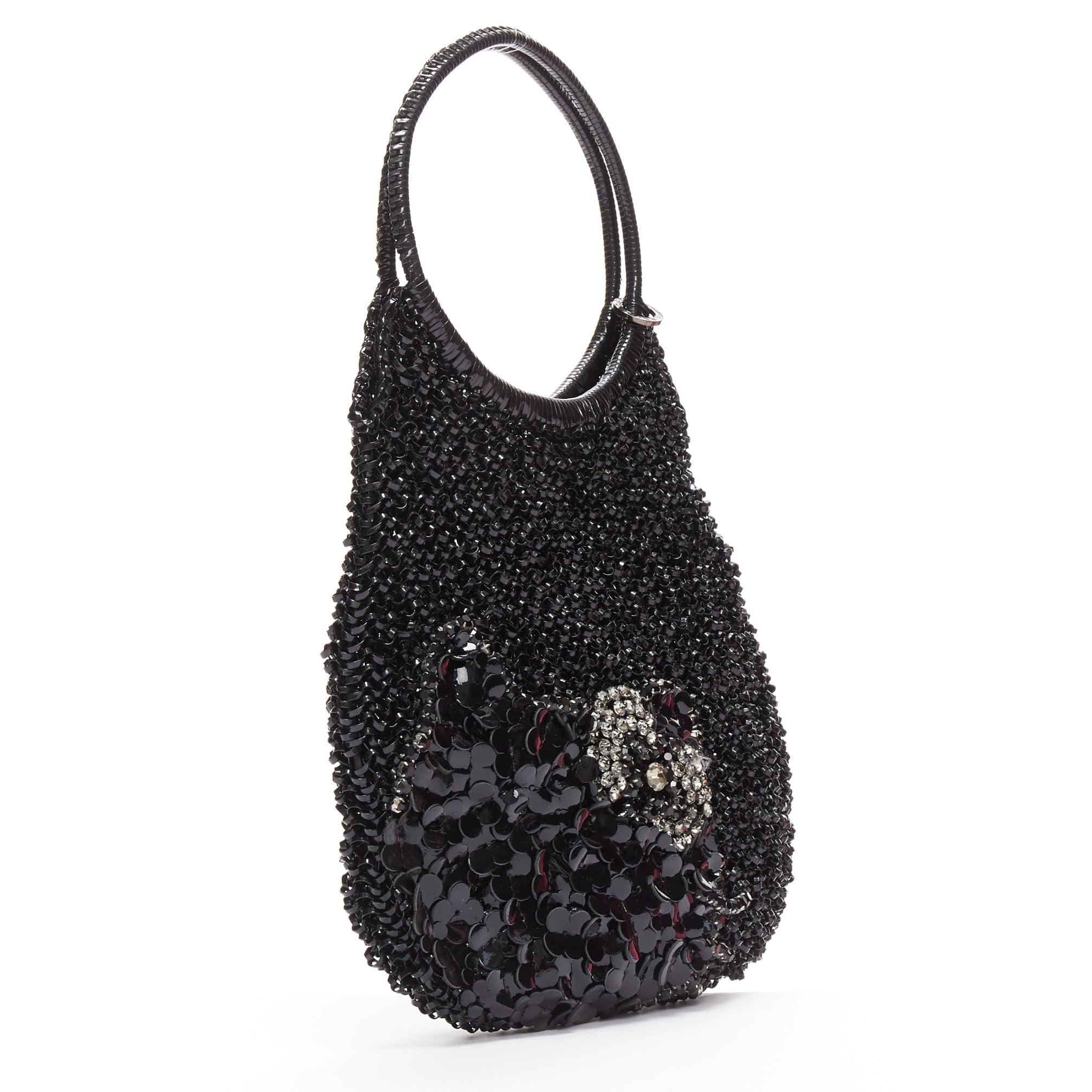 Black ANTEPRIMA HELLO KITTY Wire Bag black crystal leather sequin teardrop tote For Sale