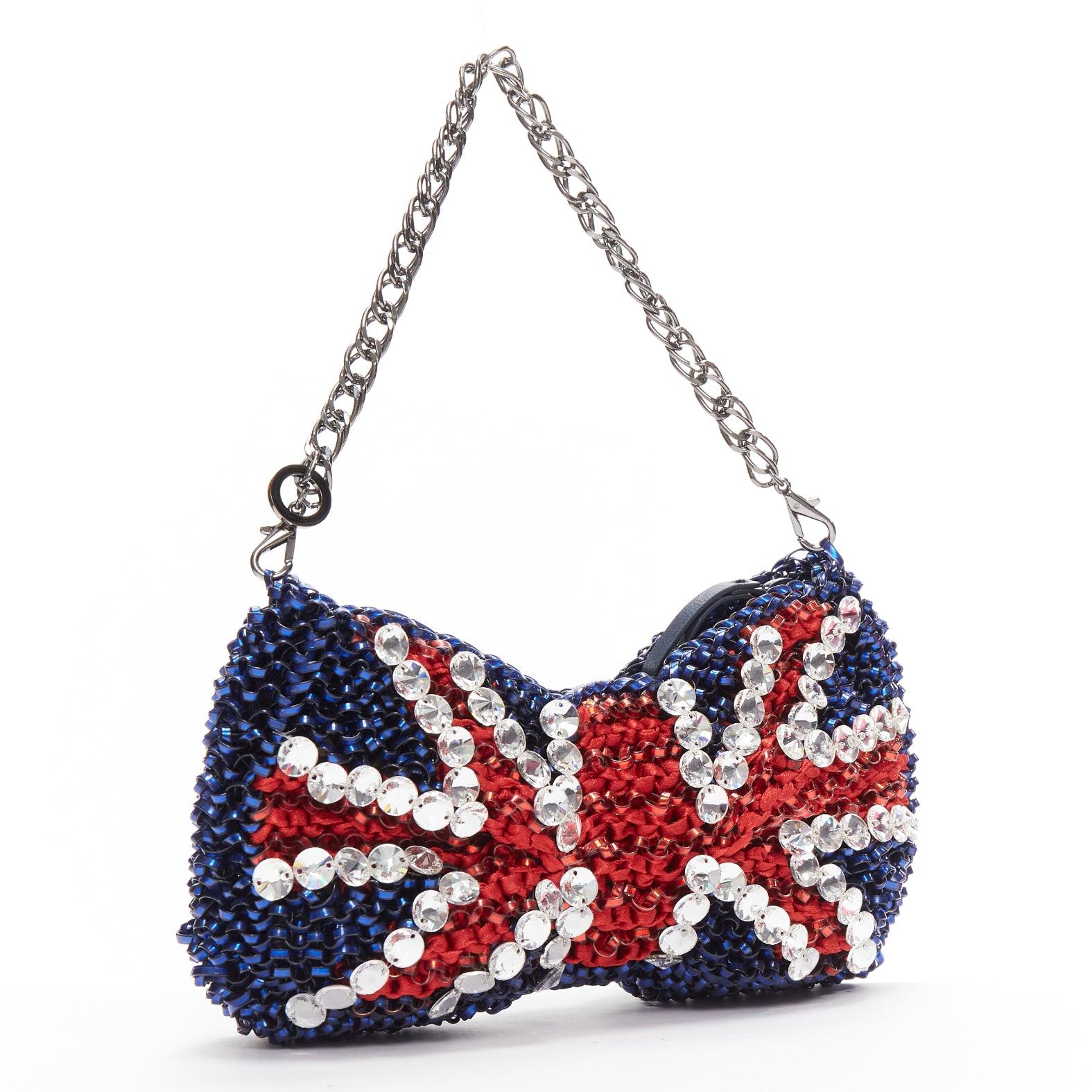 Brown ANTEPRIMA Wire Bag British Union Jack crystal embellished bow clutch
