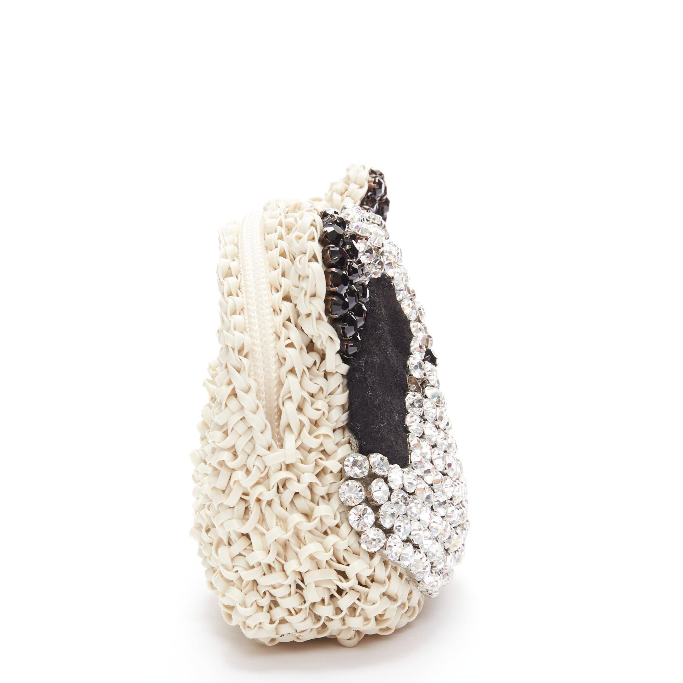 Women's ANTEPRIMA Wire Bag cream woven PVC black crystal Panda wristlet clutch For Sale