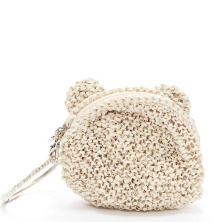 ANTEPRIMA Wire Bag cream woven PVC black crystal Panda wristlet clutch For Sale 1