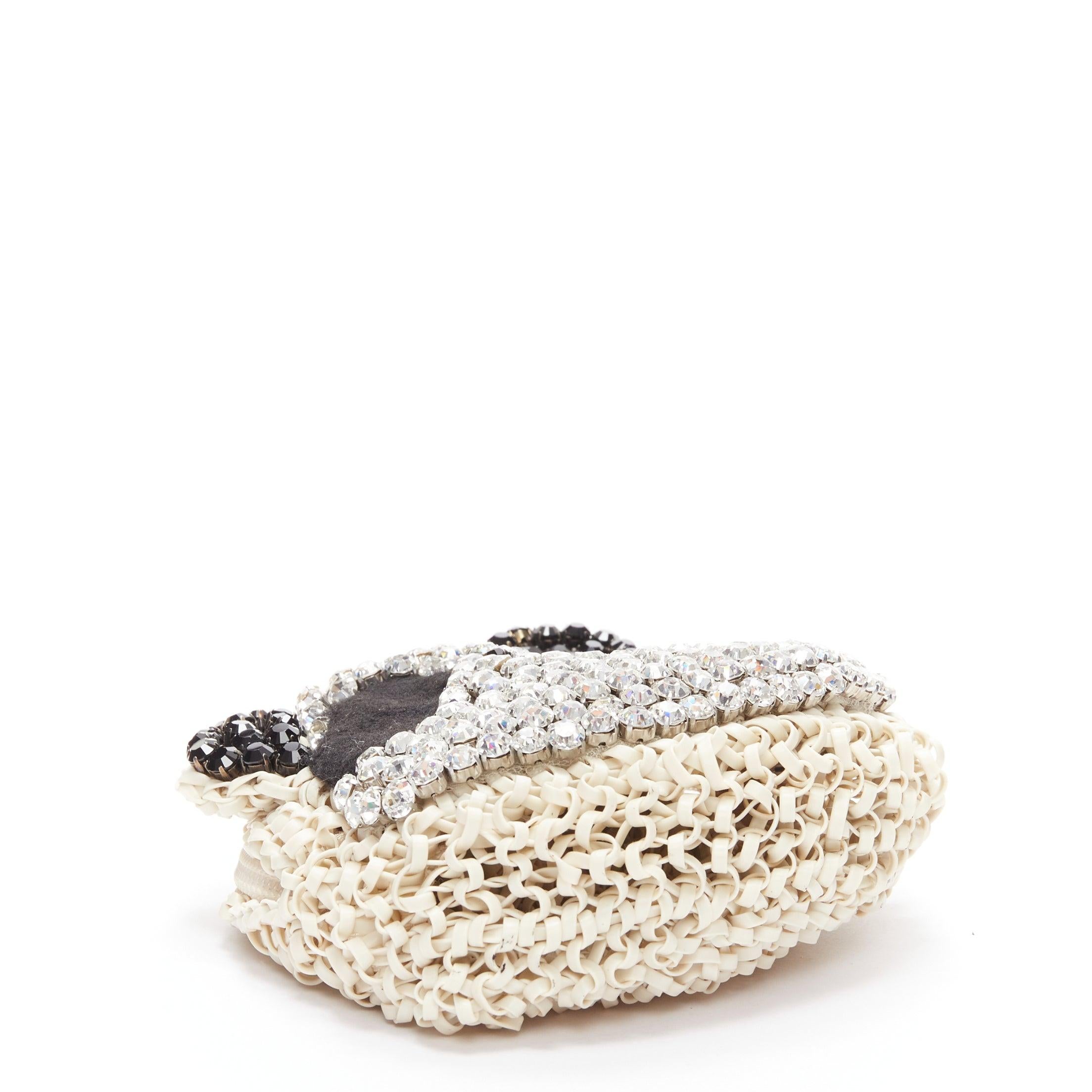 ANTEPRIMA Wire Bag cream woven PVC black crystal Panda wristlet clutch For Sale 2