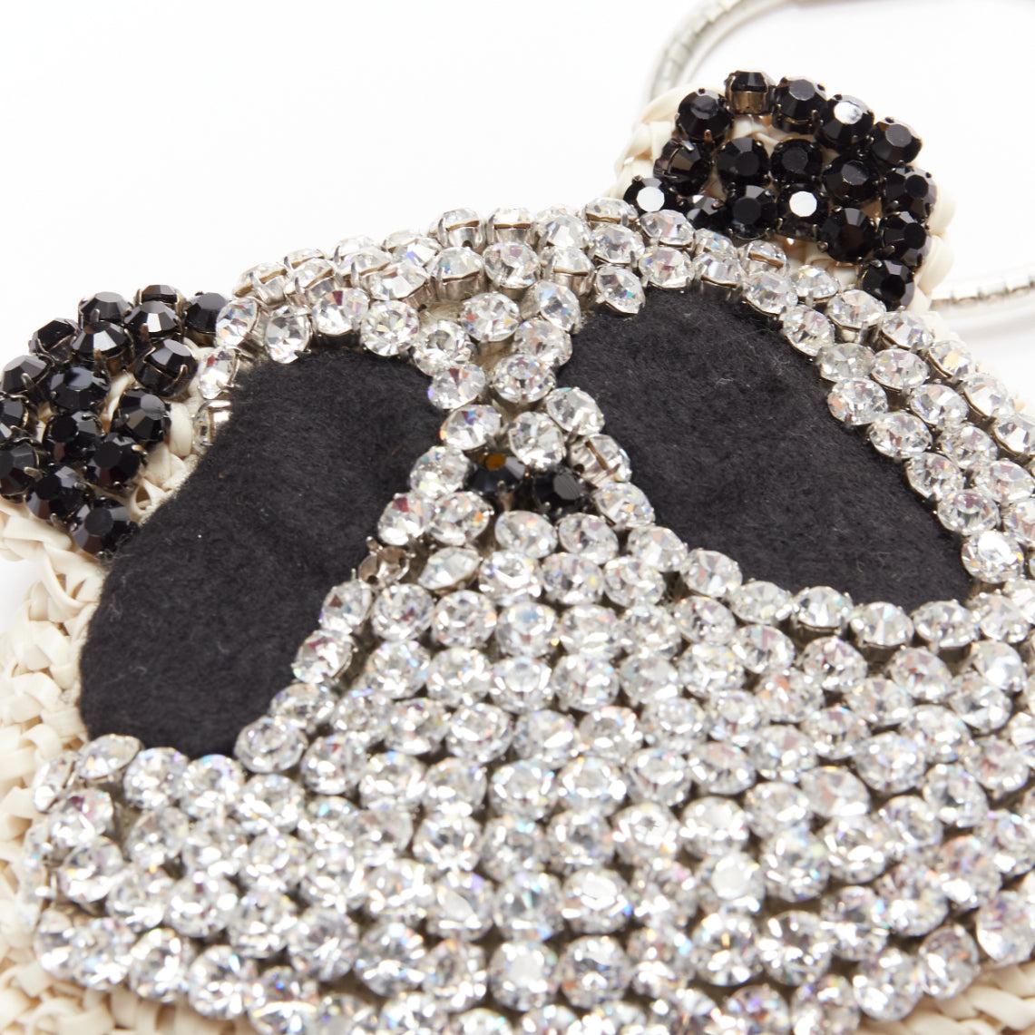 ANTEPRIMA Wire Bag cream woven PVC black crystal Panda wristlet clutch For Sale 3