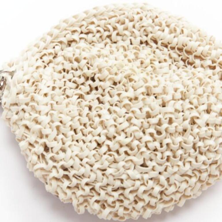 ANTEPRIMA Wire Bag cream woven PVC black crystal Panda wristlet clutch For Sale 4