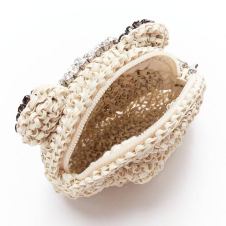 ANTEPRIMA Wire Bag cream woven PVC black crystal Panda wristlet clutch For Sale 5