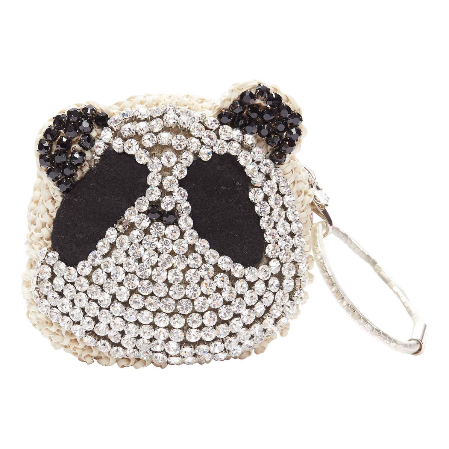 ANTEPRIMA Wire Bag cream woven PVC black crystal Panda wristlet clutch