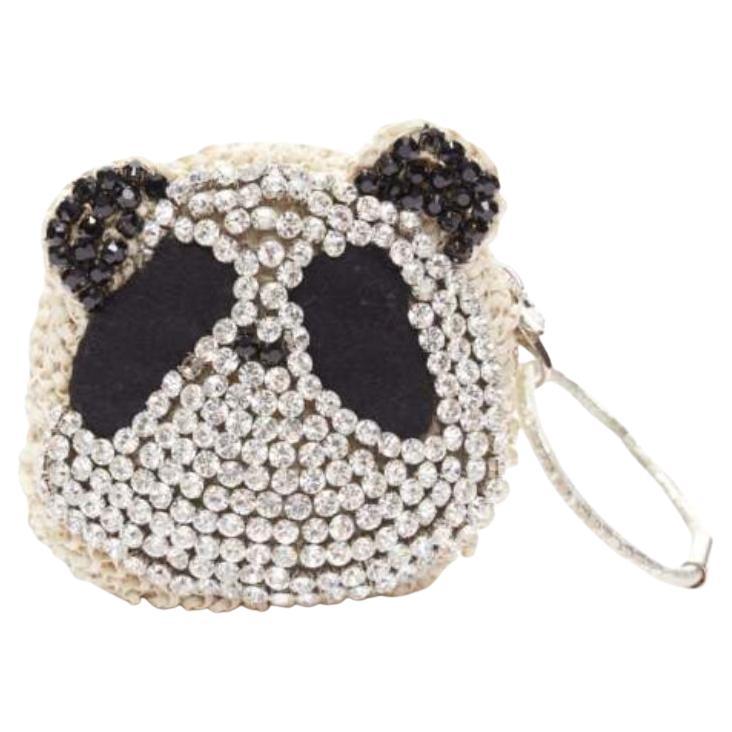 ANTEPRIMA Wire Bag cream woven PVC black crystal Panda wristlet clutch For Sale