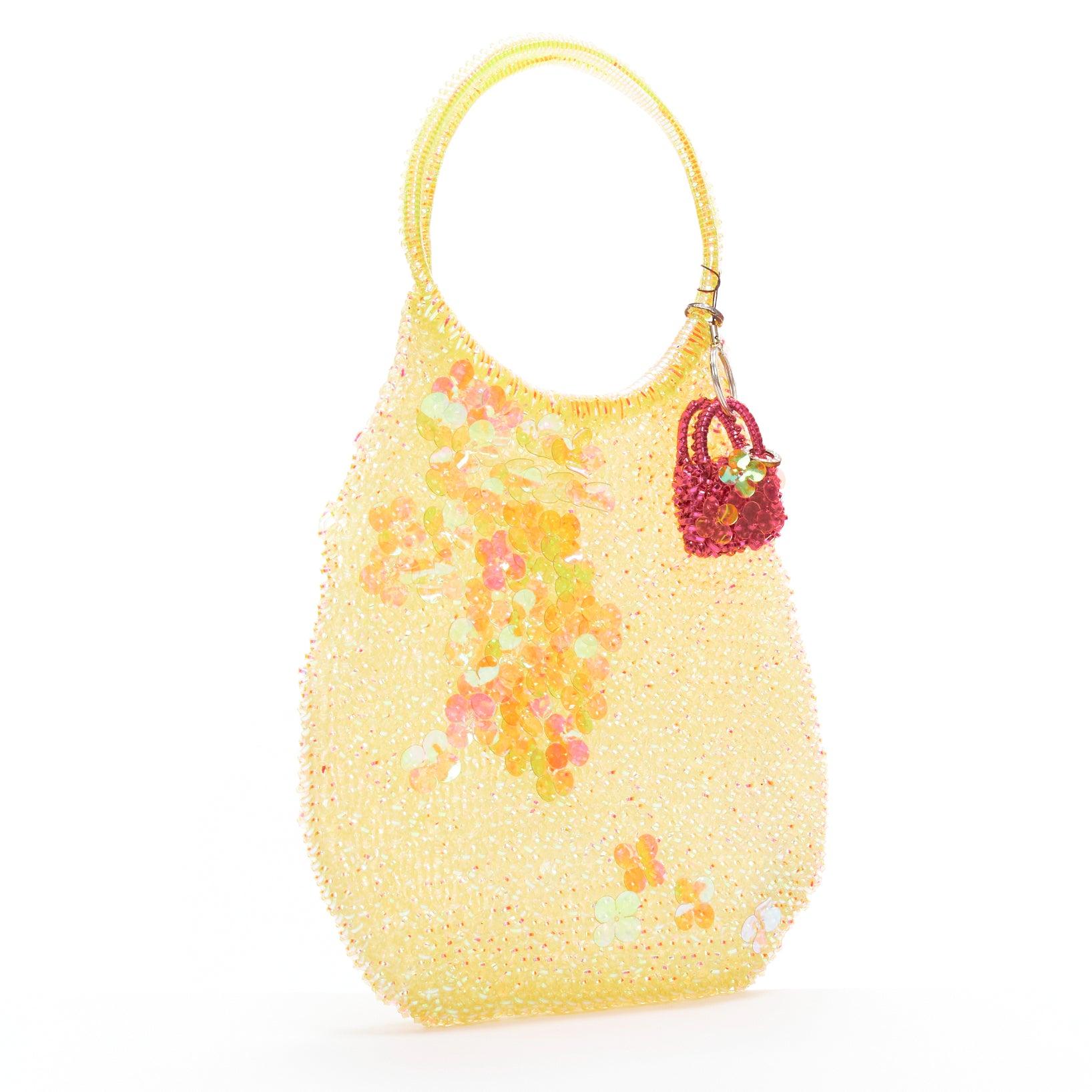 Orange ANTEPRIMA Wire Bag iridescent floral sequins micro charm teardrop tote For Sale