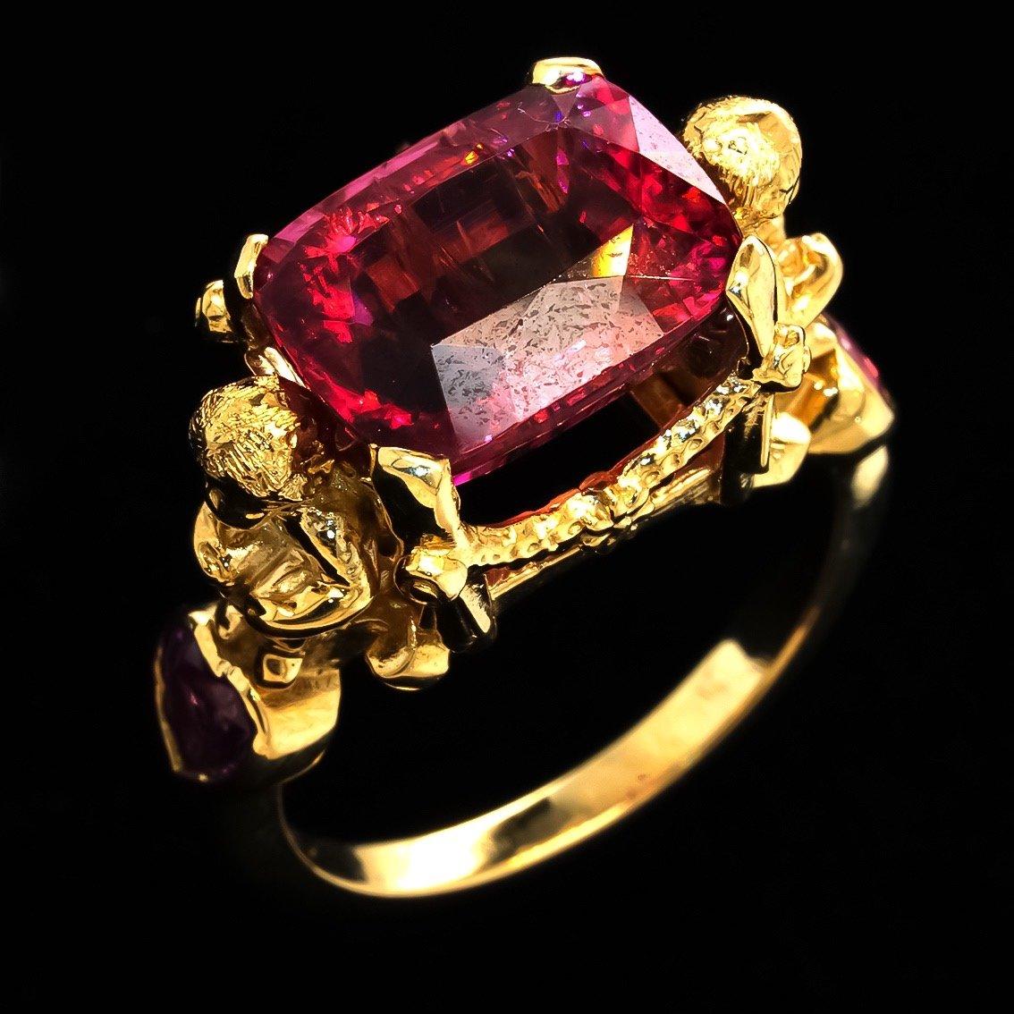 Rubellite Tourmaline and Pink Sapphires Gold Ring  For Sale 1
