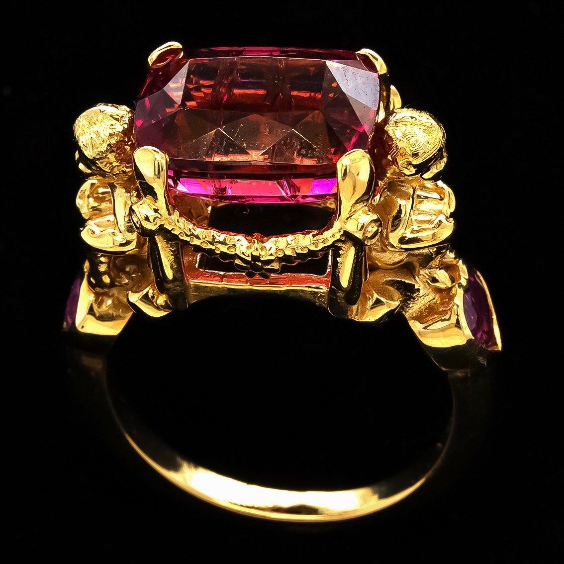 Rubellite Tourmaline and Pink Sapphires Gold Ring  For Sale 4