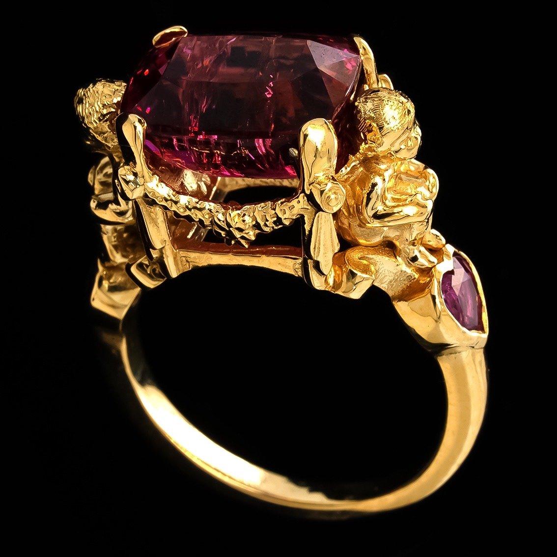 Rubellite Tourmaline and Pink Sapphires Gold Ring  For Sale 6