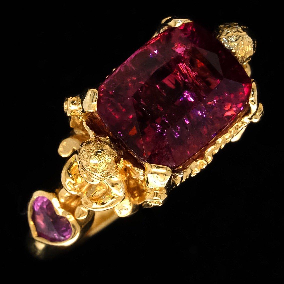 Rubellite Tourmaline and Pink Sapphires Gold Ring  For Sale 8