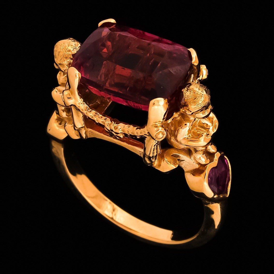 Rubellite Tourmaline and Pink Sapphires Gold Ring  For Sale 9