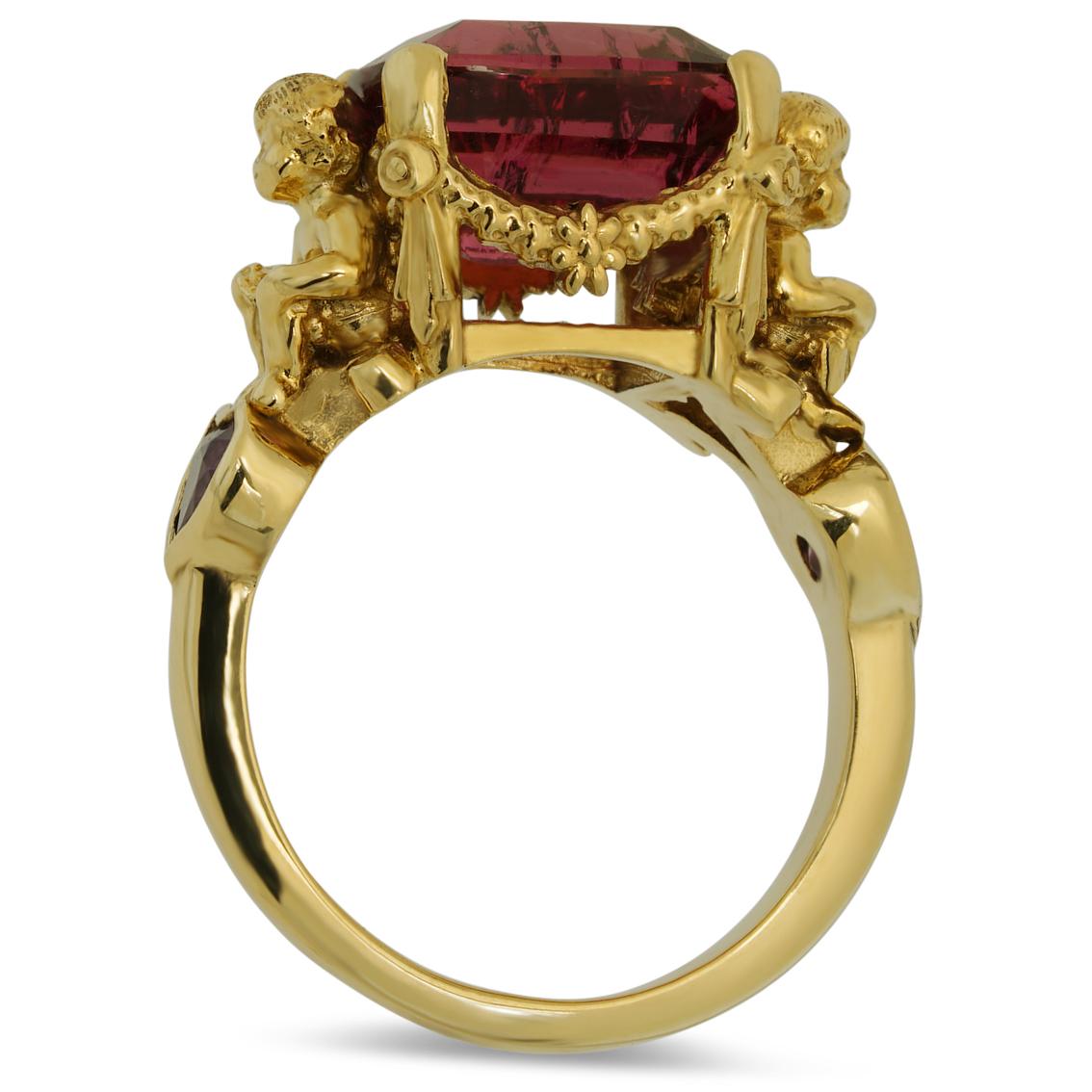 Women's Rubellite Tourmaline and Pink Sapphires Gold Ring  For Sale