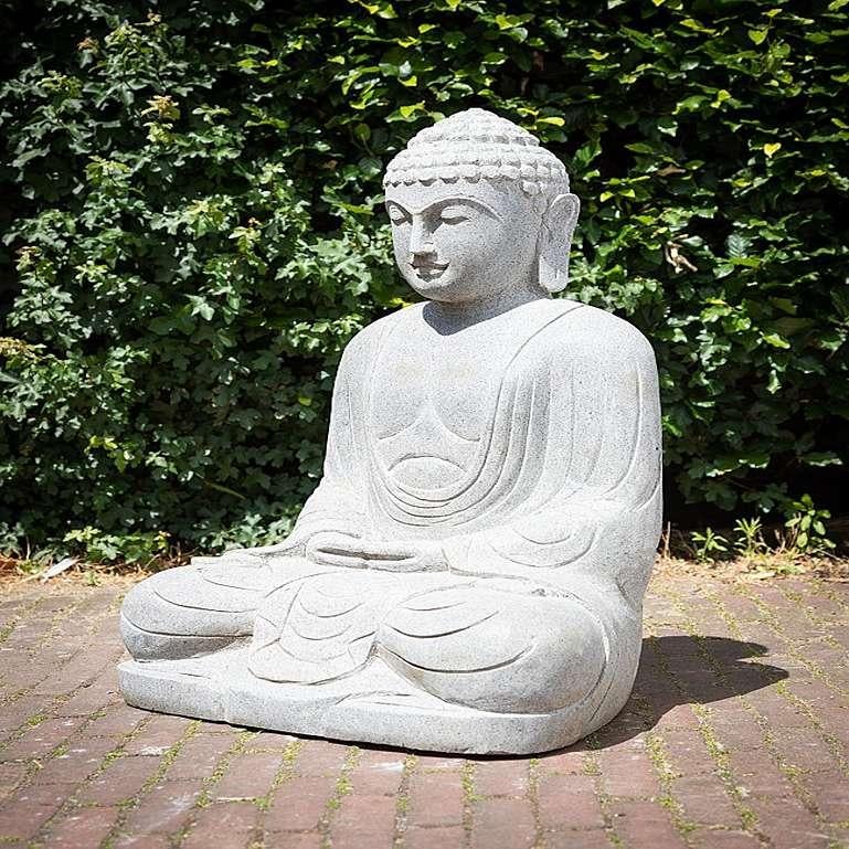 Antesite Stone Buddha Statue from Indonesia In Good Condition In DEVENTER, NL