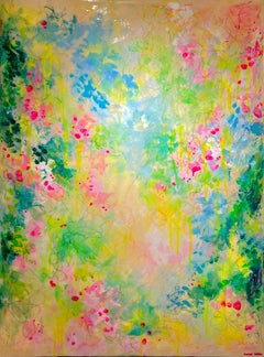 Gigli a Kyoto, 2023.  Pittura astratta colorata in acrilico, resina e filo