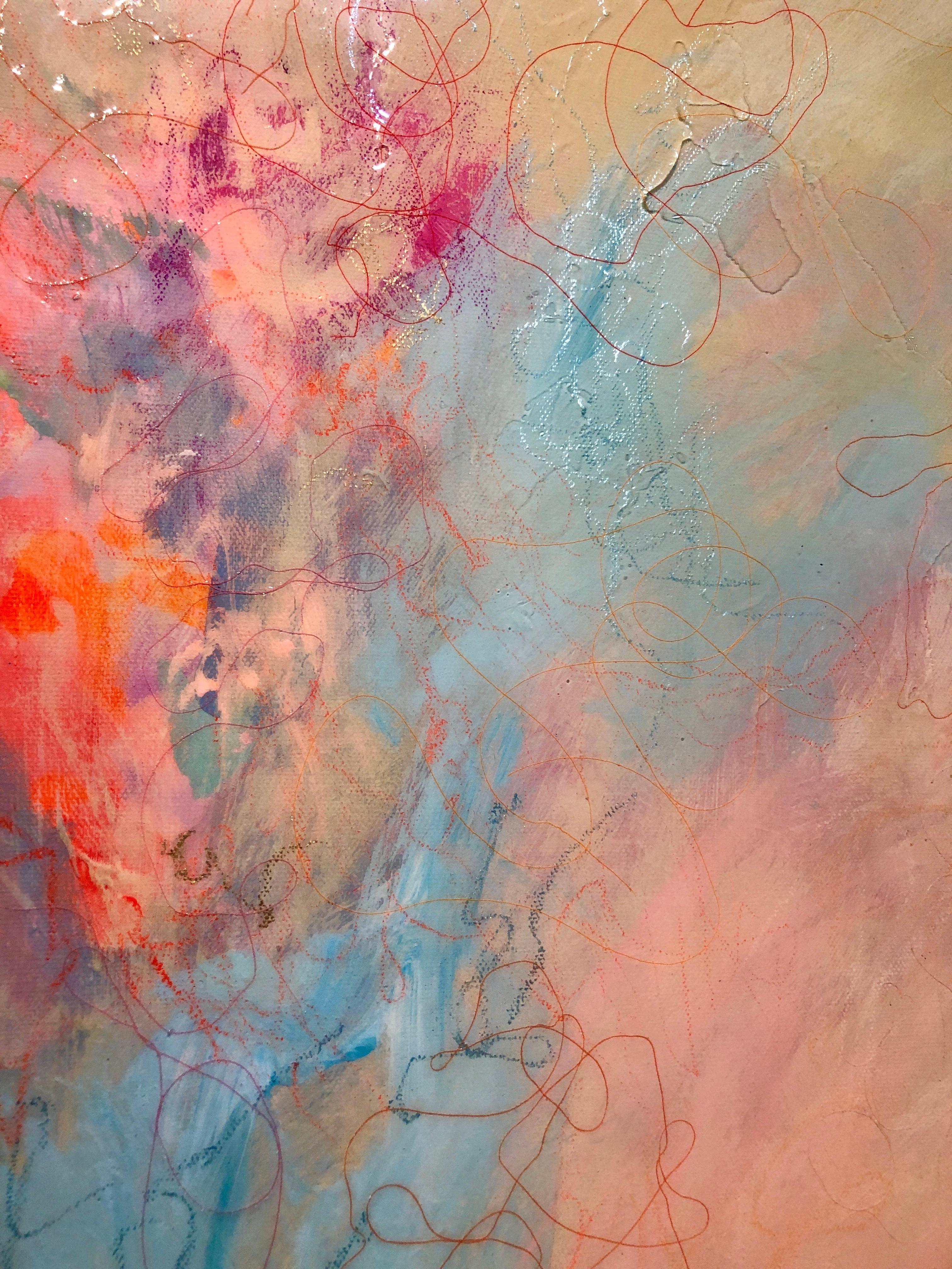 Senza titolo, 2023. Giallo, Rosa, Blu tecnica mista astratta - Mixed Media Art Astratto di Anthea Kerou