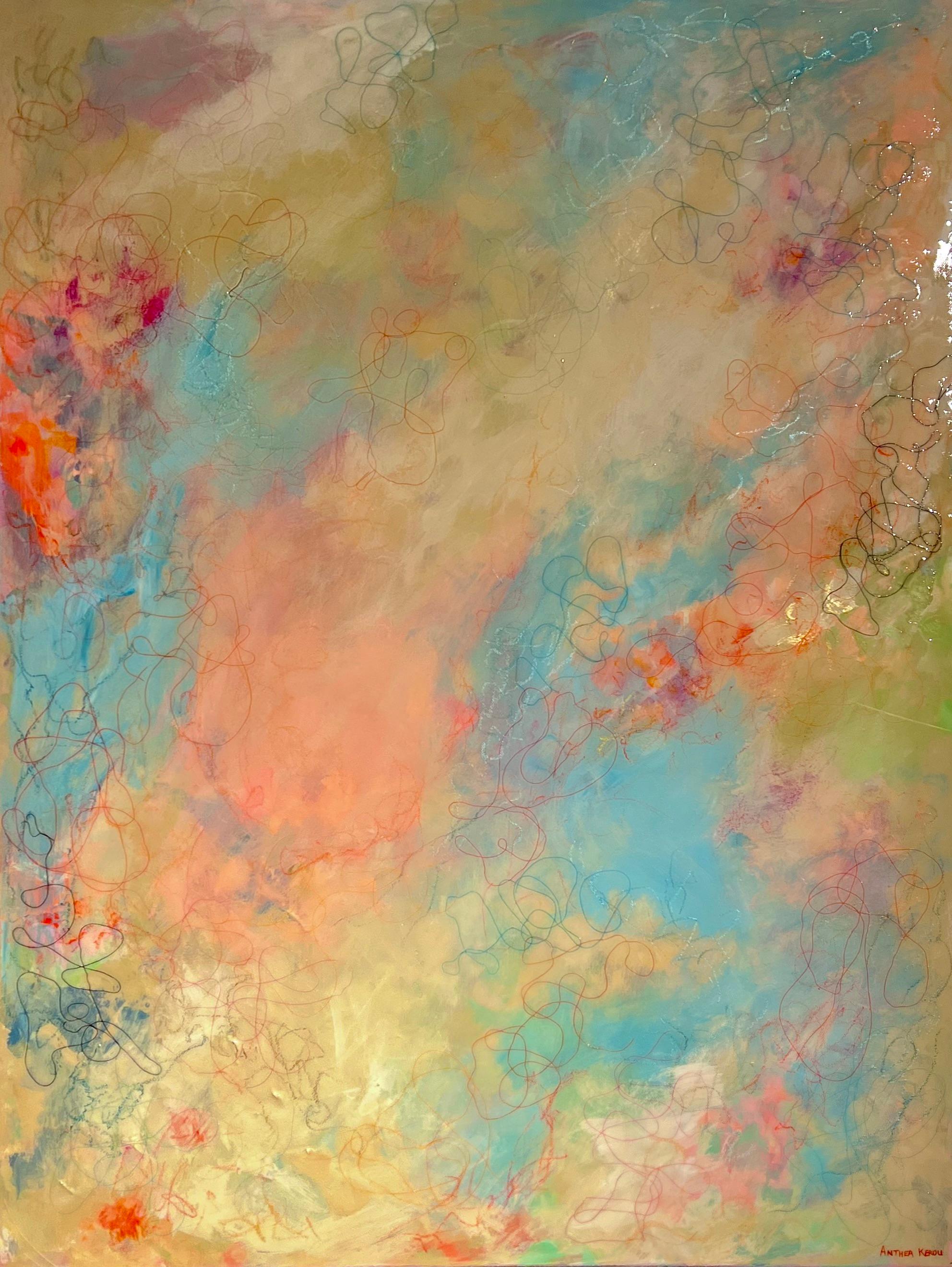 Senza titolo, 2023. Giallo, Rosa, Blu tecnica mista astratta