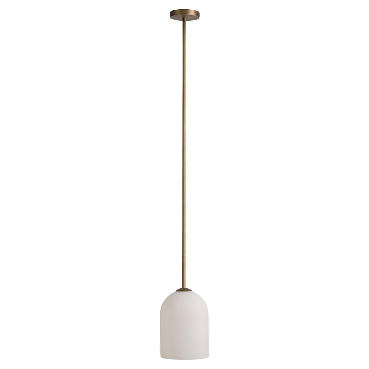 Anthea Satin Brass and White Opal Glass Pendant Lamp by Lampex Italiana  For Sale