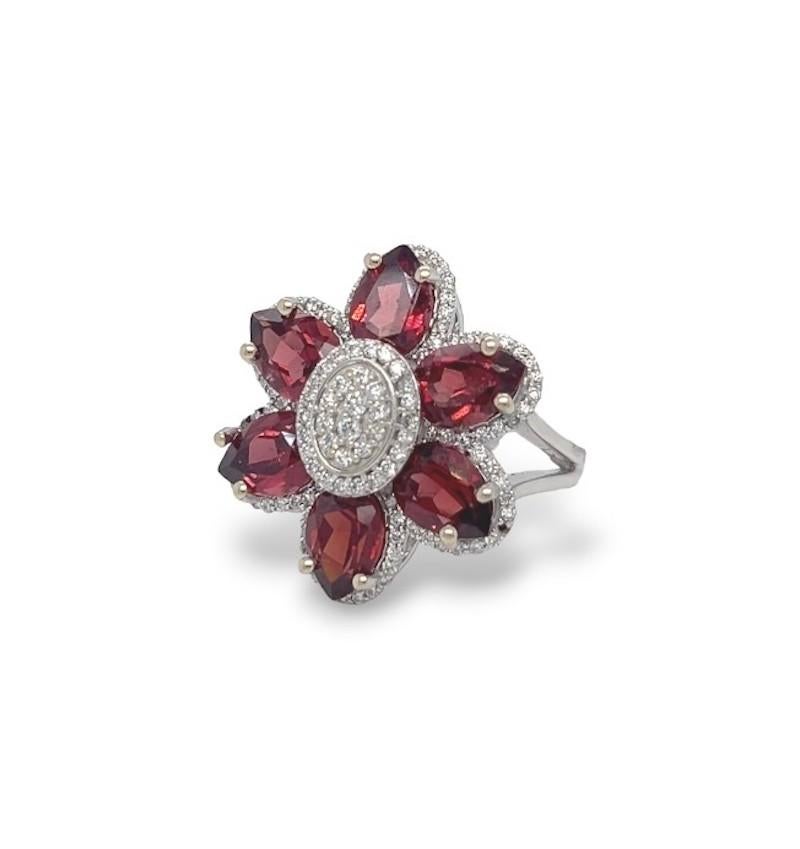 Women's or Men's Anthill Garnet and Diamond Flower Ring For Sale