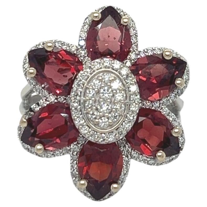 Anthill Garnet and Diamond Flower Ring