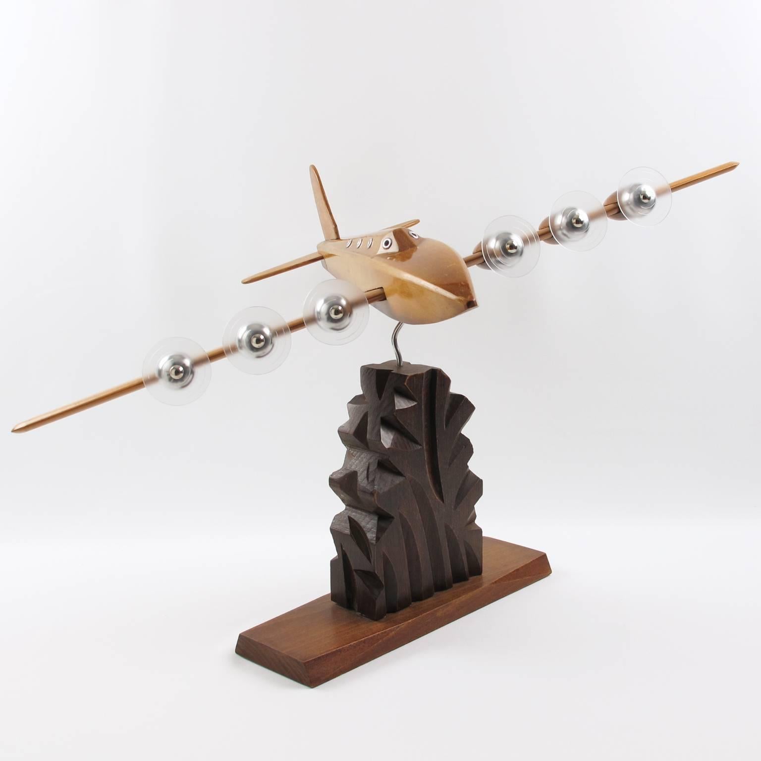 Anthoine Art Bois Studio French Art Deco Wooden Airplane Aviation Model In Excellent Condition In Atlanta, GA