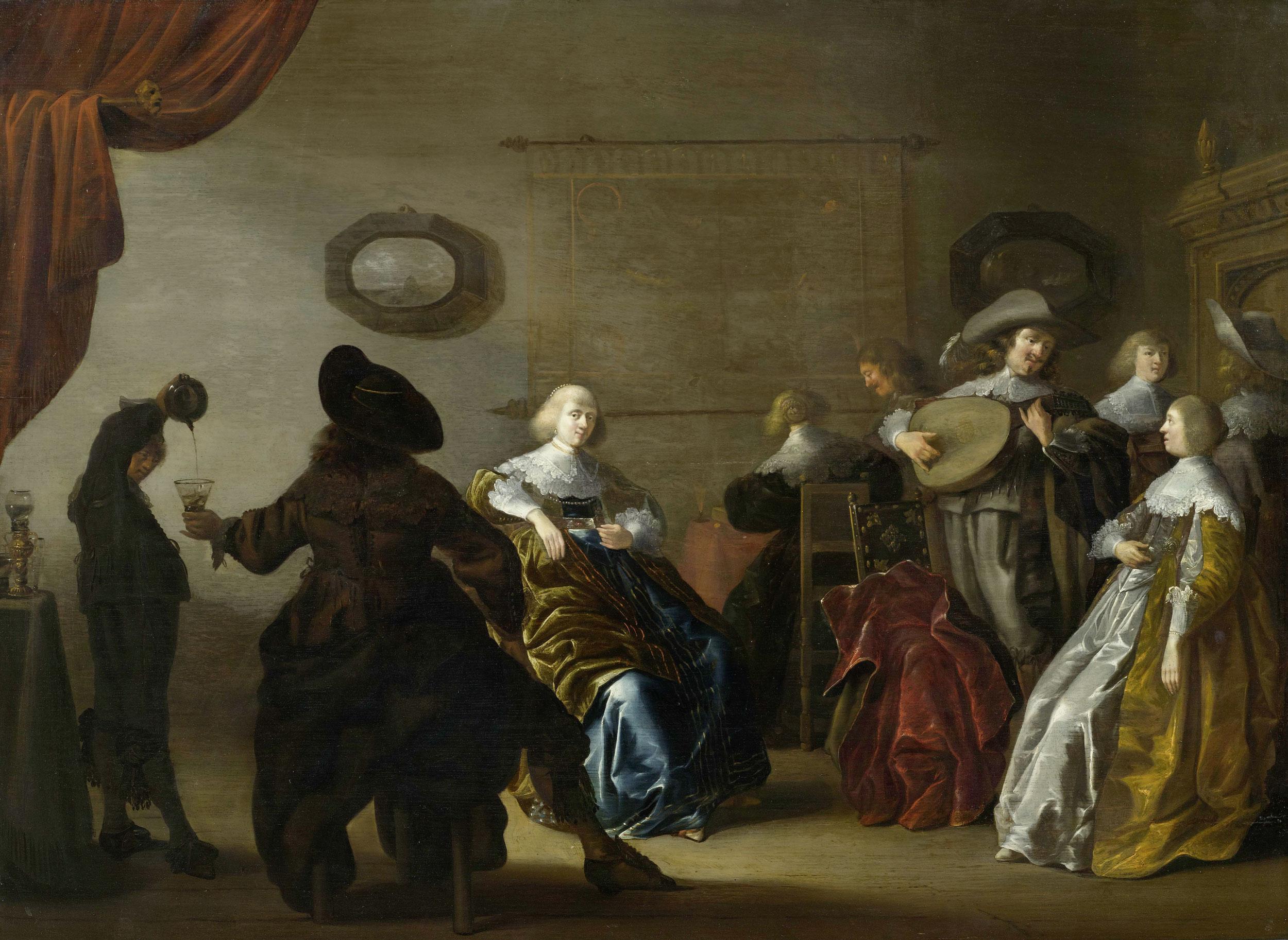 Interior with gathering of musicians