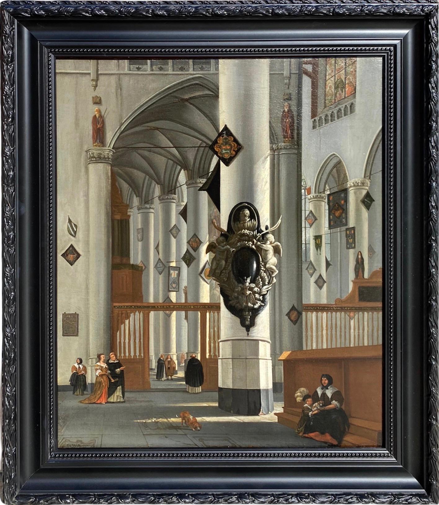 Anthonie Van Borssom  Interior Painting - 17th century dutch church interior - figurative old master religious interior 