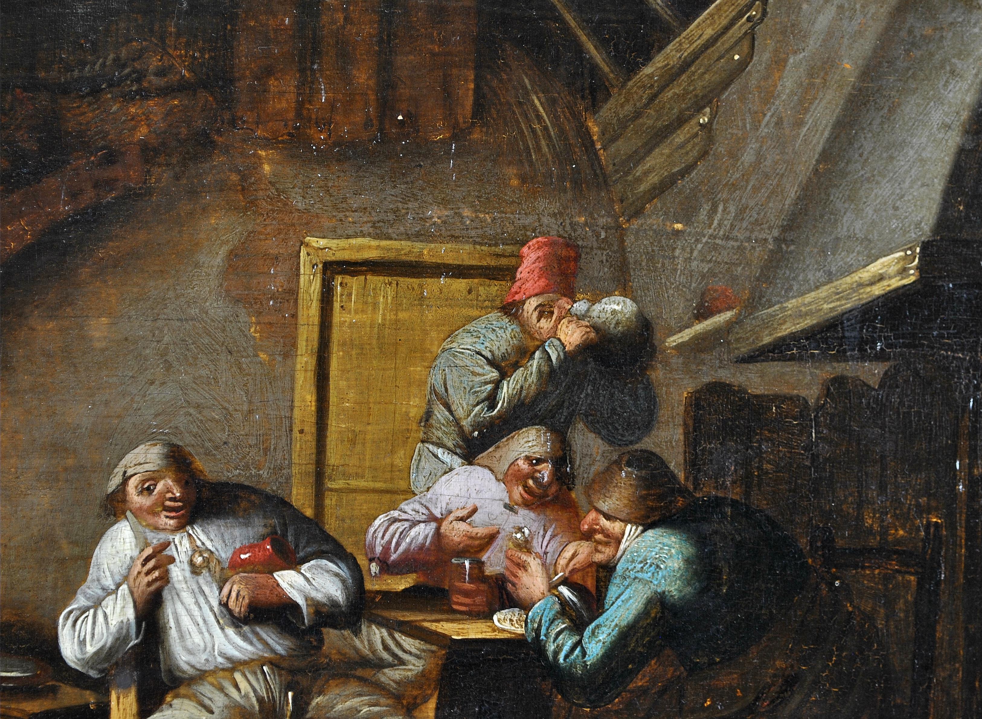 Taverne Interieur - 17. Jahrhundert Flemish Old Master Oil on Panel Gemälde im Angebot 2