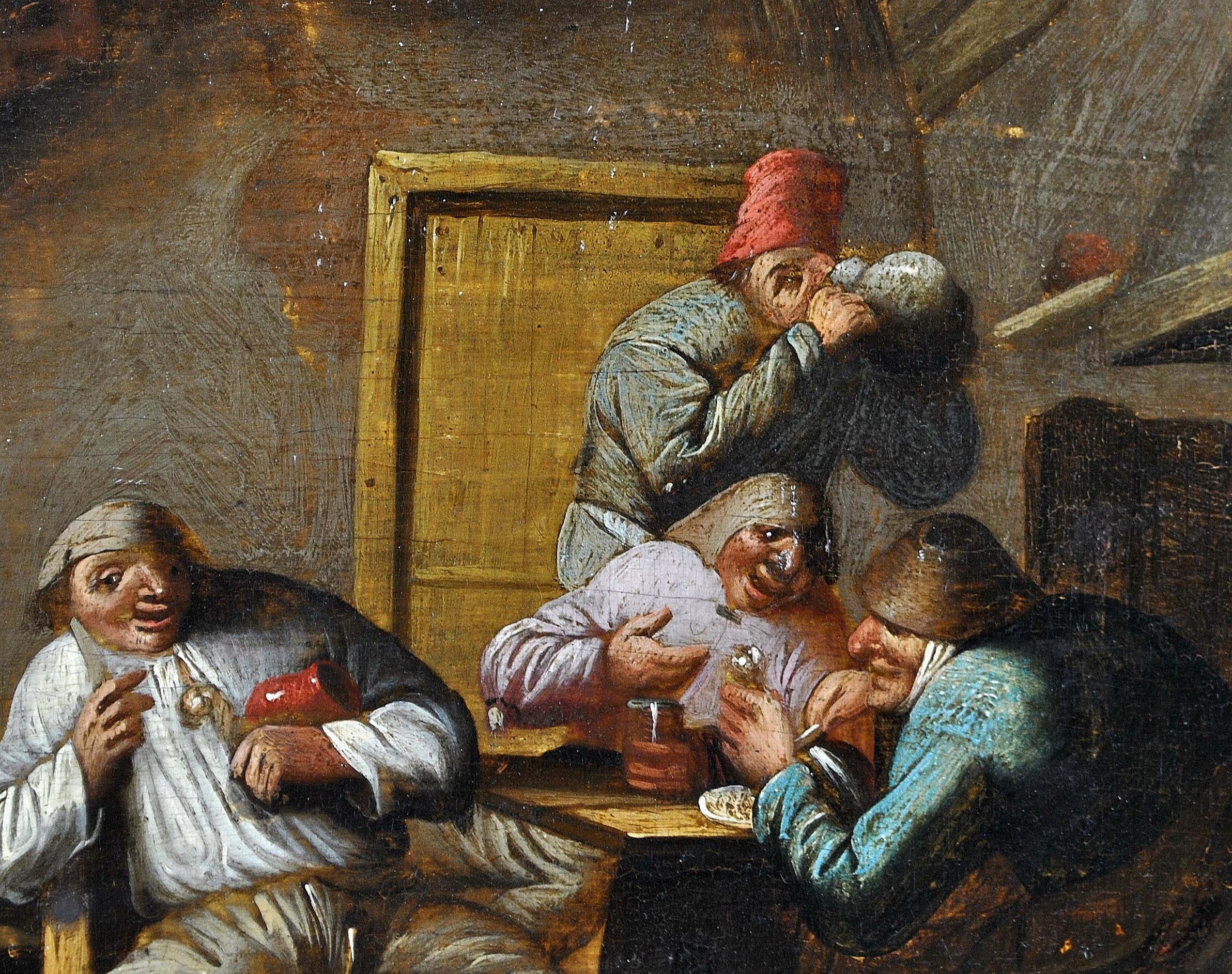 Tavern Interior - 17th Century Flemish Old Master Oil on Panel Painting For Sale 5