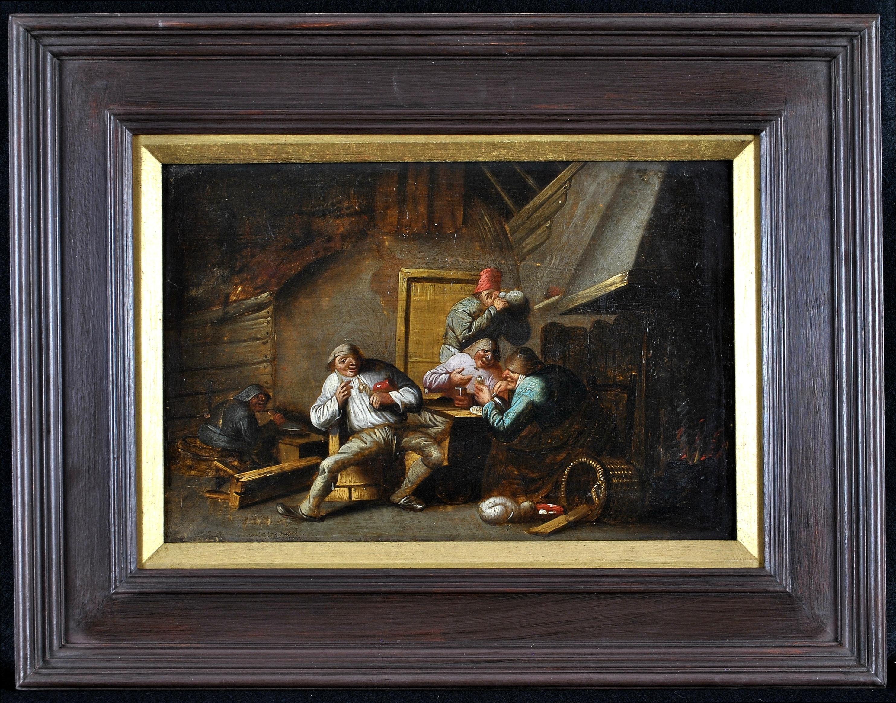 Anthonie Victoryns Interior Painting - Tavern Interior - 17th Century Flemish Old Master Oil on Panel Painting