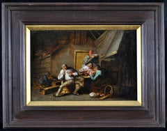 Tavern Interior - 17th Century Flemish Old Master Oil on Panel Painting