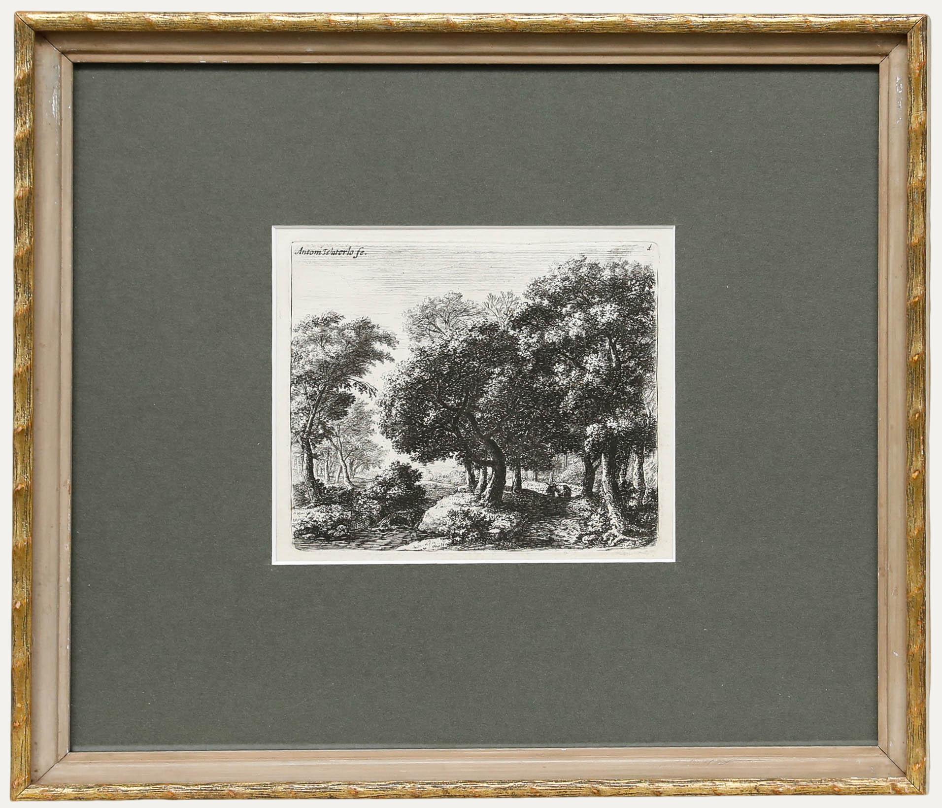 Anthonie Waterloo (1609-1690) Original 17th century, etching on laid. Signed in plate to the upper left. Presented in a decorative wooden frame with a rippling moulding to the profile. Mounted behind glass.