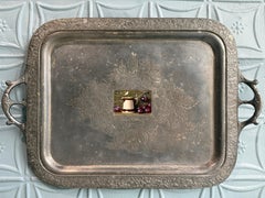 "Grapes" antique dining tray, unique mini oil painting detail, still life, fruit