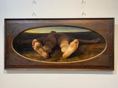 "Skylover" contemporary realist male nude perspective oil painting