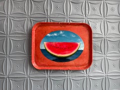 “Water Melon” unique surrealist fruit on vintage food tray, pop art oil painting